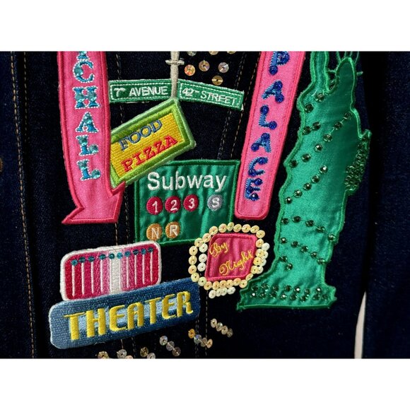 Diane's Essentials Women's New York Theme Beaded Embellished Denim Jacket Sz S - Picture 5 of 10